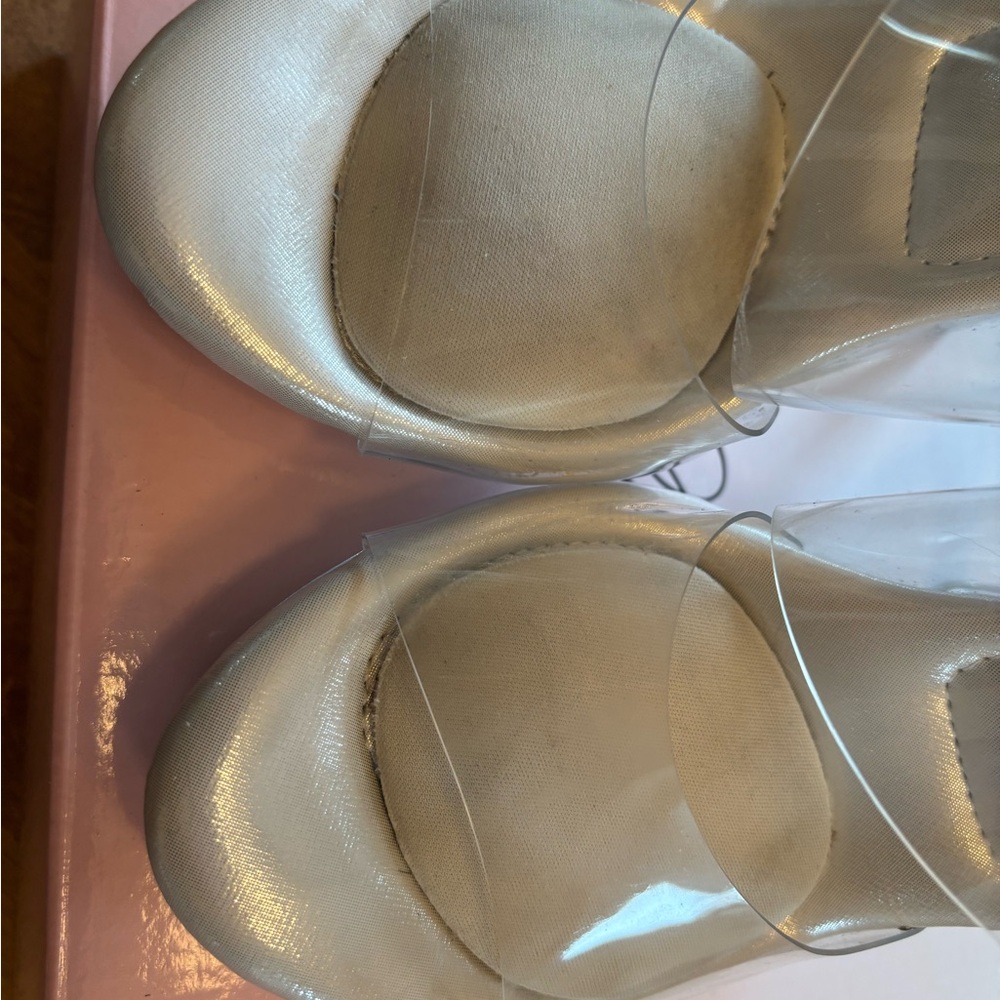 Nude Clear Platform Mule Heels - Picture 6 of 7